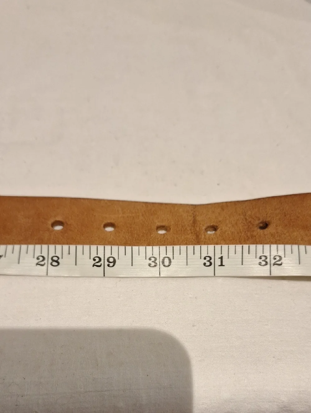 Studded Light Brown Leather Belt with Brass Buckle And Italia Coin Size M/30